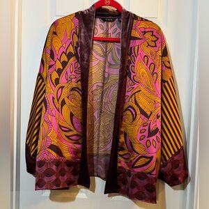👗NWOT IMAN Multicolor Patterned velvet trim kimono   Size xlarge